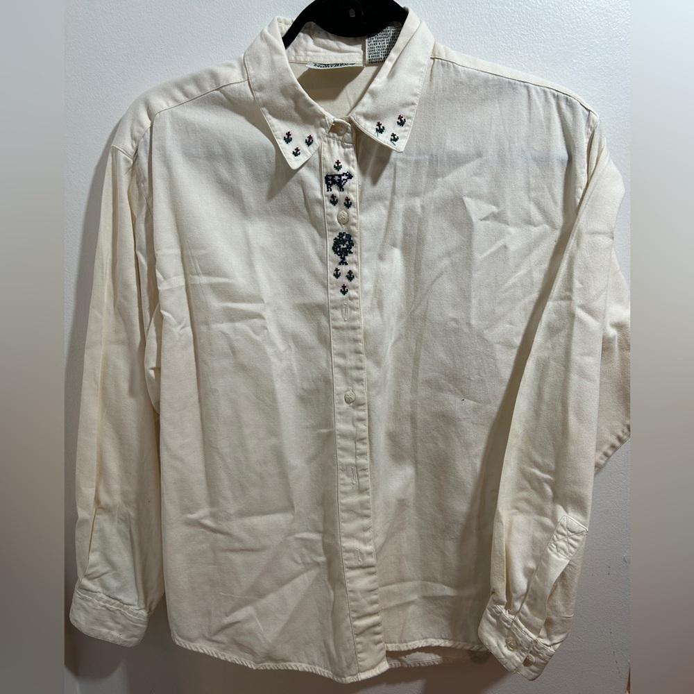 Northern Reflections Cream Floral Embroidered Shirt